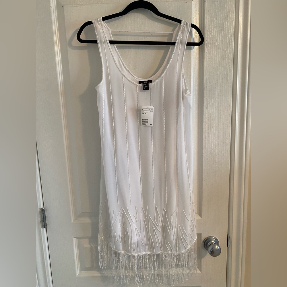 White Fringe Formal Dress | NWT